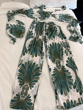 White Jumpsuit with Green set pants with tie around tube top